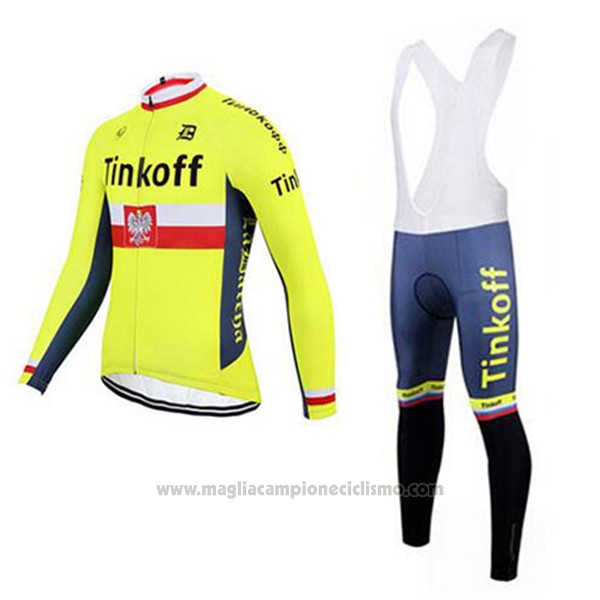 2017 Abbigliamento Ciclismo Tinkoff Giallo Manica Lunga e Salopette